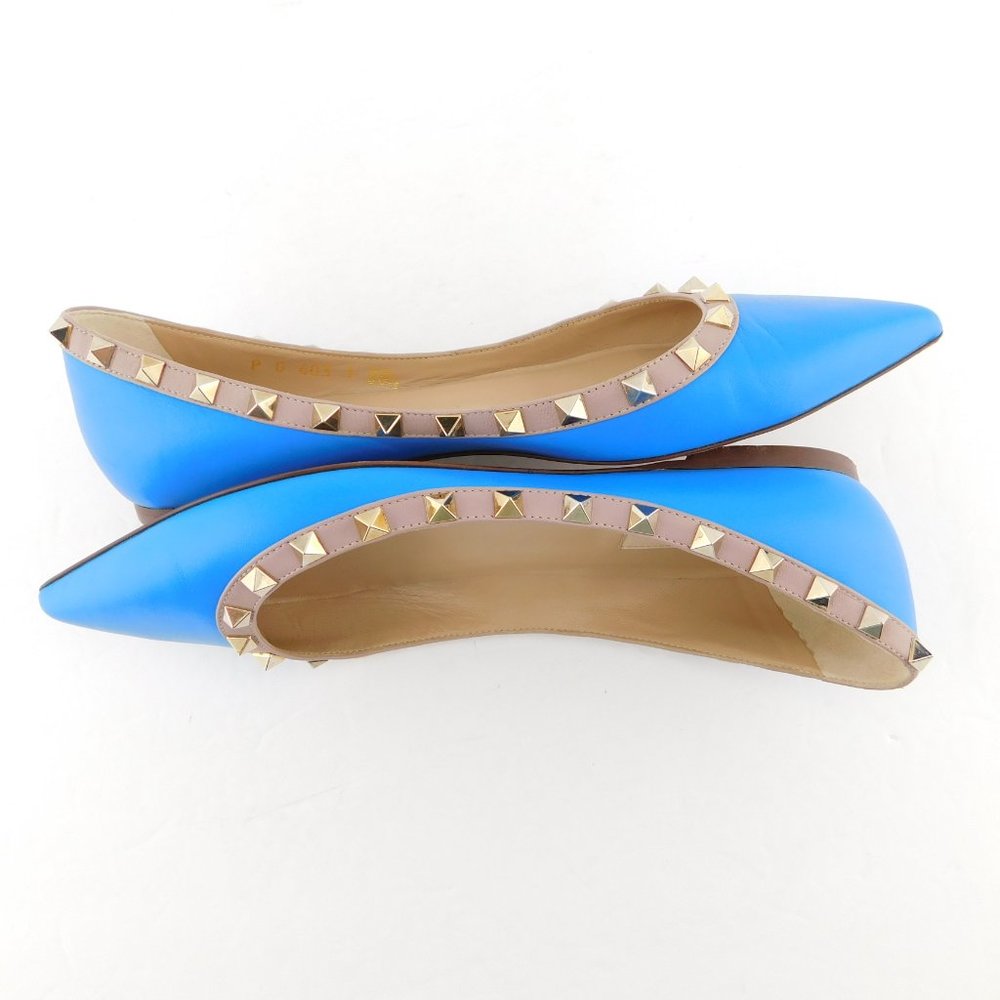 VALENTINO Rockstud Brilliant Blue Leather Ballerina Flats 38.5 - Picture 4 of 8